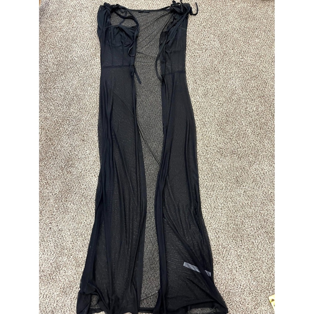 Urban Outfitters Maxi Cover Up Dress Womens Black Tie Front Slit Sheer Mesh